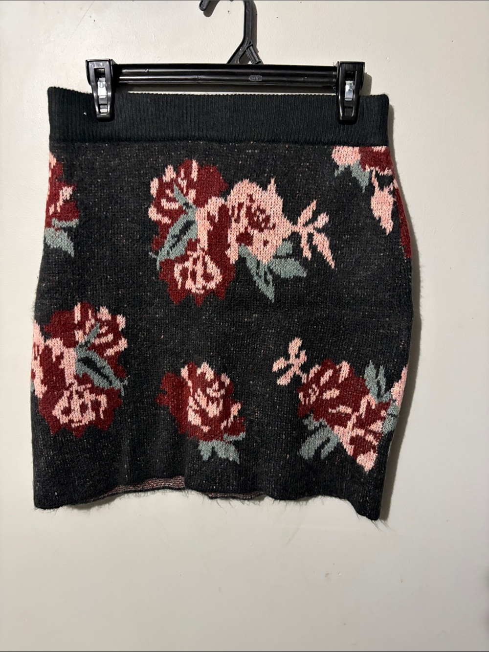 Ricki's Charcoal Floral Knit Pencil Skirt with Pink & Burgundy Roses